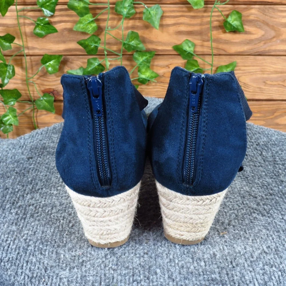 Comfortview Sabine Women Wedge Espadrille Size 11 Wide Dressy Navy Blue Fabric